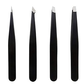 WOIWO 4PCS Black Eyebrow Tweezers Hair Beauty Tilting Puller Stainless Steel Eyebrow Clip Hair Removal Cosmetic Tool