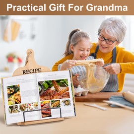 Grandma Gifts Mothers Day Gifts for Grandma Retirement Gifts Cookbook Stand Bamboo Recipe Book Holder Kitchen Gifts for Women Adjustable Non-Slip Cook Book Stand for Kitchen Counter