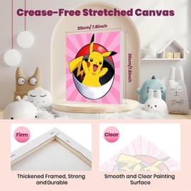 KOJEFCV 4 Pack Cartoon Paint by Numbers for Kids with Framed Canvas-with Wooden Easel, Paint by Number for Kids Ages 4-8-12, DIY Easy Acrylic Oil Painting Kits for Home Wall Decor (8X8inch)