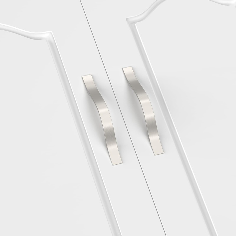 FURNIWARE Pack of 10 Brushed Nickel Kitchen Handles, D-Shape Drawer