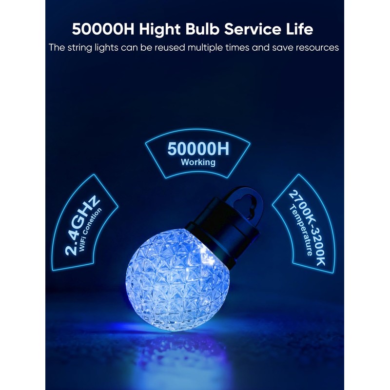 APPECK RGBW Outdoor String Lights 50ft for Patio, with 25