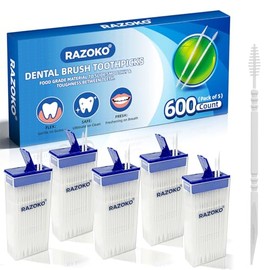 RAZOKO 600 cepillos interdentales desechables para el cuidado bucal con bolsa portátil y palillos de dientes, perfecto para la familia, hoteles, viajes