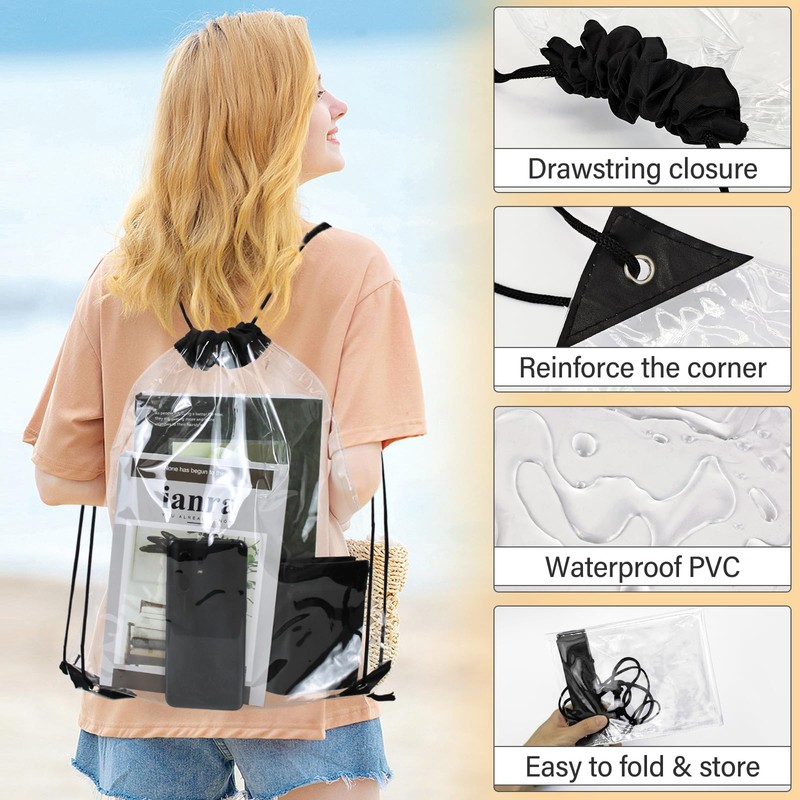 AdiStylinno 2 Pcs Drawstring Backpacks, See Through PVC Waterproof Drawstring