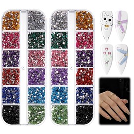 AAGWW Nail Art Parts, Aurora Tone 3D Nail Accessories, Nail Artificial Diamond, Shine, 24 Types, Various Styles, Boxed Set, Colorful Rhinestones, For Decoration, Combination Set, 0.06 inch (1.5 mm), 0.1 inch (2 mm) (Design: #224+#223, Total 2 Box Set)