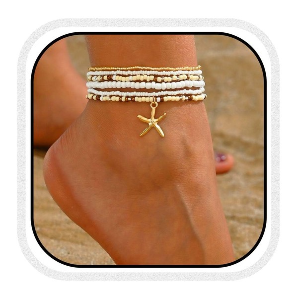 Fashband Boho Beaded Anklets Starfish Layered Ankle Bracelet Beach Summer