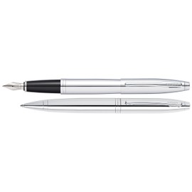 Cross Calais Polished Chrome Ballpoint Pen & Fountain Pen with Medium Nib in Gift Box (AT0117-1MS)