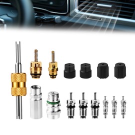 Lyreh 15pcs Air Conditioning Valve Core Kit, Refrigeration AC Valve Cores with Teflon Seals & Caps for R12 R134a Car HVAC AC System Repair Tools for Air Conditioning Line Maintenance