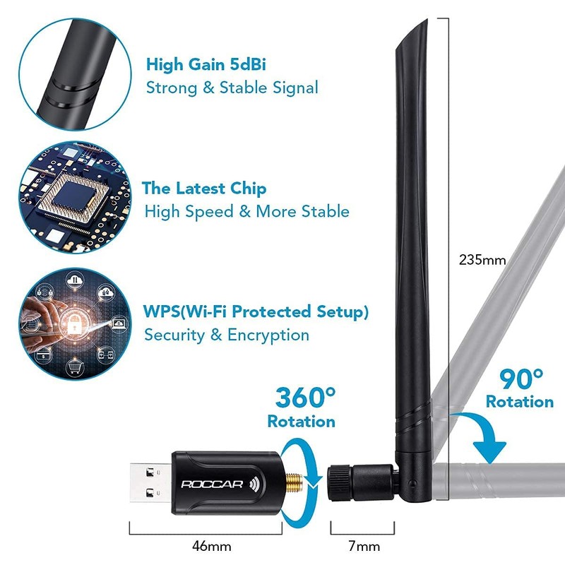 WiFi USB Adapter （AC1300 Dual Band(5.8GHZ/Max 867Mbps & 2.4GHZ/Max 300Mbps),