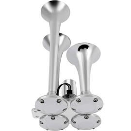 Ineedup Train Horn for Truck Super Loud 4 Trumpet 12V 150dB Electric Truck Train Car Horn with Hose for Trucks Cars Vans Boats RVs SUVs Silver