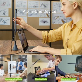 IPEVO Totem 120 - Video Conference Camera 3-in-1, 4K Dual-Lens, Ultra-Wide 120° Hybrid Meetings, 80° Autofocus Lens for Documents, AI Auto Framing and Noise Reduction Mic, Huddle Room or Personal Use