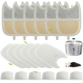EPLZON Cat Fountain Filter, 6 Pieces Filter Cat Fountain and 6 Pieces Foam Filter Replacement Filter with Ion Exchange Resin and Activated Carbon for 4L Cat Fountain with Motion Sensor (YPD-C004)