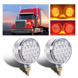 Wodvyss 2x Round Double Face Fender Turn Signal Amber/Red Lights 48 LEDs Single Stud Led Stop Marker Running Lights Pedestal Compatible with Peterbilt/Freightliner IP67 clear lens