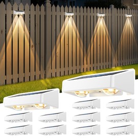 Solar Fence Lights, 7 RGB Colors, Warm White, Cool White Bright Lens LED, Dusk to Dawn Deck Light, Fence Solar Lights Outdoor Waterproof for Backyard/Railing/Wall/Step/Patio/Pool (12 Pack White Shell)