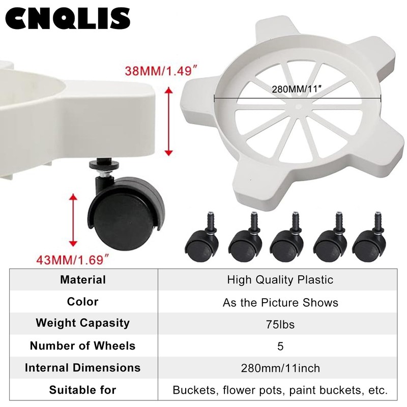 CNQLIS 5 Gallon Bucket Dolly with 5 Smooth-Rolling Swivel Casters,75