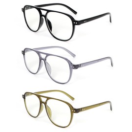 DXYXYO 3 Pack Aviator Reading Glasses for Women Men, Classic Pilot Blue Light Blocking Readers, 1.0 Black+Blue+Green