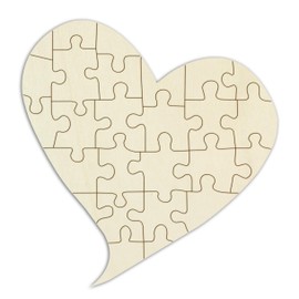 Wooden Puzzle "Curved Heart" for Painting and Decorating, 26 Pieces, Approx. 54 x 52 cm, Empty Puzzle in Jute Bag, Includes Puzzle Template