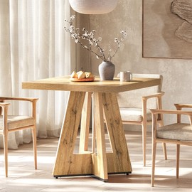 LITTLE TREE Square Dining Table for 4, 31.5-Inch Small Kitchen Table with Pedestal Base, Farmhouse Wooden Dinner Table for Dining Room Kitchen, Living Room (Brown)