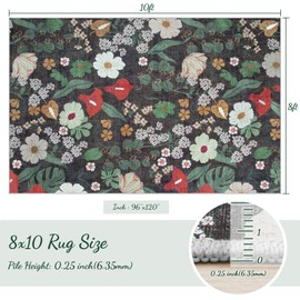 8x10 Area Rug for Living Room: Vintage Floral Washable Rug Soft Boho Non Slip Carpet Large Indoor Floor Non Shedding Low Pile Thin Carpets for Bedroom Dining Room Farmhouse Nursery Home Office Green