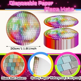 Crtiin 50 Pieces 12 Inch Disco Ball Round Placemats 70s Disco Party Placemats Disposable Paper Table Mat for Birthday Party Reunion 70s Groovy Party Wedding Banquets Kitchen Dining Supplies (Colorful)