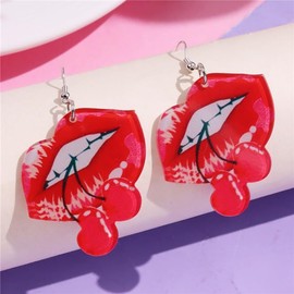 Valentine's Day Red Lips Earrings Sexy kiss Earrings Lip Dangle Hypoallergenic Earrings Valentine's Day Present Accessories Jewelry (Cherry)