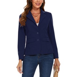 MINTLIMIT Navy Blue Blazers for Women Stretchy Button Pockets Cardigan Jacket Long Sleeve Blazer Business Casual Outfits for Work,L
