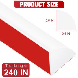 ToLanbbt Flexible Quarter Round Molding, 240 Inch Peel and Stick Rubber Trim, Double-Size Self-Adhesive Bendable Edge Molding for Floor, Bathroom, Kitchen, Countertop, 1/2” W x 1/2” H, White