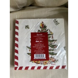 spode christmas tree Paper Red Stripe  Beverage Napkins- 20 Count