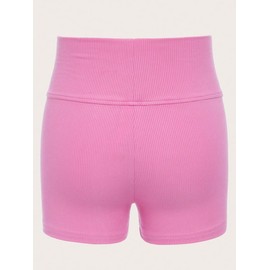 Floerns Girls Dance Shorts Breathable Rib Knit Athletic Running Biker Shorts, pink