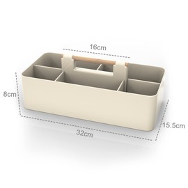 INTIRILIFE Organiser Caddy with Handle in Beige - 32 x 15.5 x 8 cm, Carry Box Storage Basket with 5 Compartments for Bathroom, Children's Room, Crafts, Desk, Cosmetics
