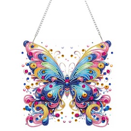 Aikeis DIY Diamond Art Pendant Painting Kit Hanging Pink Butterfly Special Crystal Gemstone Painting Kit Fashion Decoration