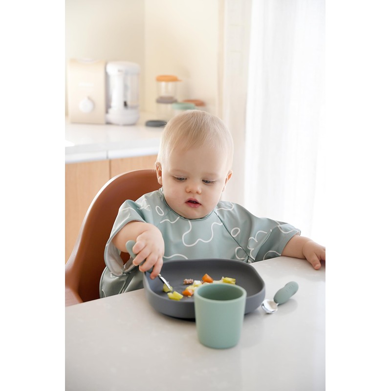 Beaba Stainless Steel Fork and Spoon Pre Cutlery Set, Sage