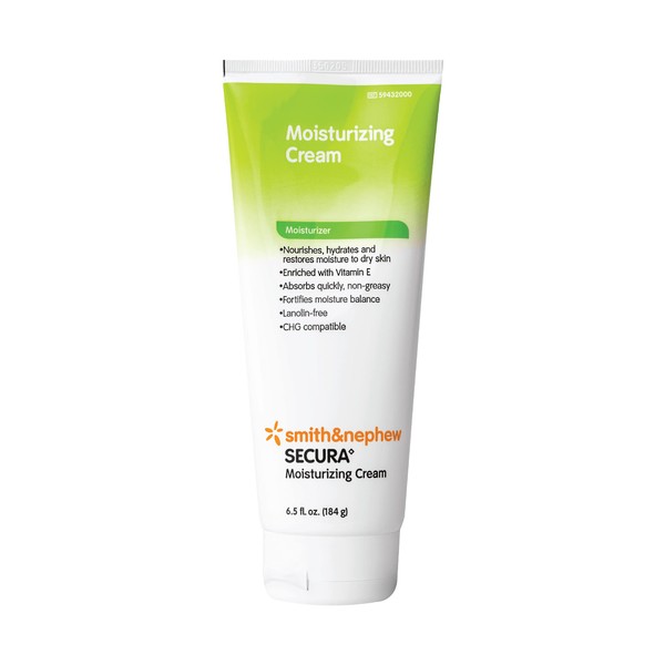 Smith+Nephew SECURA Moisturizing Cream, Soothing Hand and Body Moisturizer for Dry Skin, Enriched with Vitamin E, 6.5 Ounces