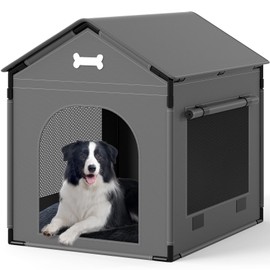 Large Dog House Indoor with Plush Cushion, Dog Kennel for Inside with Sturdy Frame, Waterproof Pet House Suitable for Small Medium Dogs, 27x21x27in, Gray