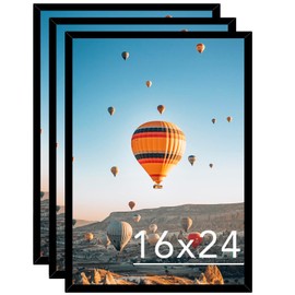 JCJMY 16x24 Picture Frame Set of 3 Black for Poster Photo Picture and 40x60 cm Canvas, Horizontal and Vertical Formats for Wall Hanging, 16 x 24 Wall Gallery Poster Photo Frame,3 Pack, Black