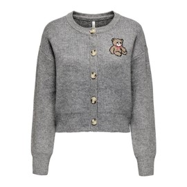 ONLY ONLTeddy Women's Knitted Cardigan with Teddy Motif, Medium Grey Melange, L
