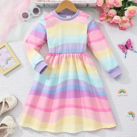 Toddler Dress Baby Girl Fall Clothes Swing Sleeve Smock Dresses Cotton Girls Playwear Rainbow Valentine's Day Dress 2T