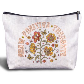 Zomhix Inspirational Gifts Makeup Bag - Boho Floral Cosmetic Bag, Motivational Gifts for Women, Mental Health Gifts Zippered Bag for Women
