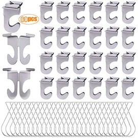Rustark 60 Pcs Heavy Duty Aluminum Ceiling Hooks for Hanging Plants & Decorations, Drop Ceiling Hooks for Classrooms & Offices, Metal T-Bar Hooks for Suspended Drop Ceiling Tiles,Silver