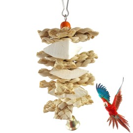 Pet Parrot Bird Natural Grass Toys,Cuttlefish Bone Beak Grinding Parrot Cage Toys with Bell,Chewing Bite Cage Hanging Toy for African Greys Budgies Parakeet Cockatiel Parrot Lovebird Conure (A)