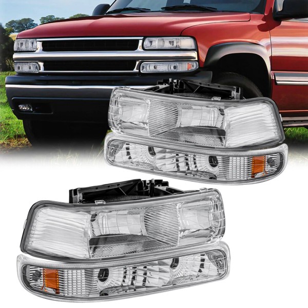 EVERESTCO Pair Front Lamps Headlights Assembly For 1999-02 Chevy Silverado