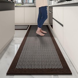 PADOOR Non Slip Kitchen Rugs Sets of 2 - Extra Large 2.5'x6' + 20"x32" Runner Rugs for Kitchen Floor Non Skid Washable, Absorbent Kitchen Mat for in Front of Sink 2 Piece Dark Brown