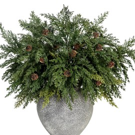 Pack of 5 Artificial Cedar Branches with Pine Cones 22" Long Faux Cypress Pine Stems DIY Crafts Winter Vase Fillers Christmas Greenery Picks for Indoor Outdoor Home Holiday Seasonal Decor (5, Green)