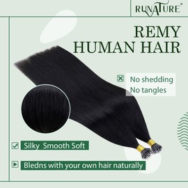 RUNATURE Nanoring Real Hair Extensions 1 g Black 45 cm Remy Extensions Nano Beads Real Hair 1 g Black Cold Fusion Hair Extension Nanoring Real Hair Pre Bonded Colour #1 Plain Black