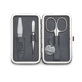 nippes Solingen Diamond Manicure Set, 3 Pieces, Lamb Nappa Case with Frame and Leather Lining Inside, Nail Set Made in Germany, Nail Care Set with Nail Scissors, Tweezers and Nail File, Nickel-Plated