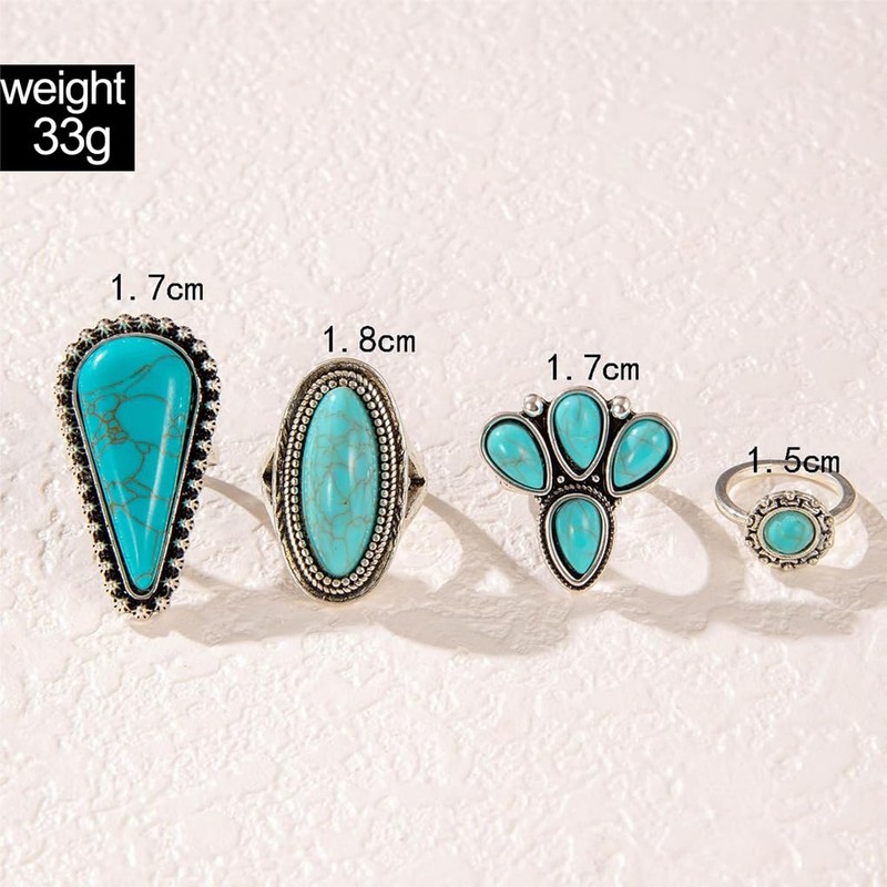 Navirix Vintage Turquoise Western Rings for Women,Exaggerated Chunky Oval Floral