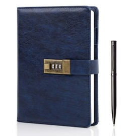 WEMATE Journal 2024 Keyed Notebook A5 Easy Writing Notebook with Pen and Gift Box PU Leather Diary Personal Data Protection Notebook, 240 Pages 15cmx22cm-Dark Blue