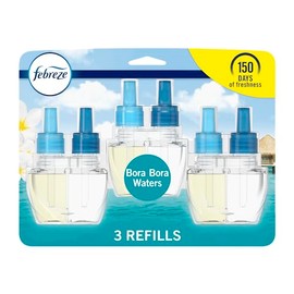 Febreze Ambientadores enchufables, Bora Bora, eliminador de olores, recarga de aceite perfumado, 3 unidades