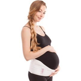 GABRIALLA Breathable Cotton Lined Maternity Support Belt, Helps Prevent Stretchmarks & Relieve Lower Back Pain, Best Pregnancy Belly Support Band, Made in USA, MS-96i White Large