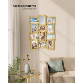 SONGMICS Collage Picture Frames, 4x6 for Wall Decor Set of 12, Multi Family Photo for Gallery Decor, Hanging Display, Assembly Required, Pale Gold