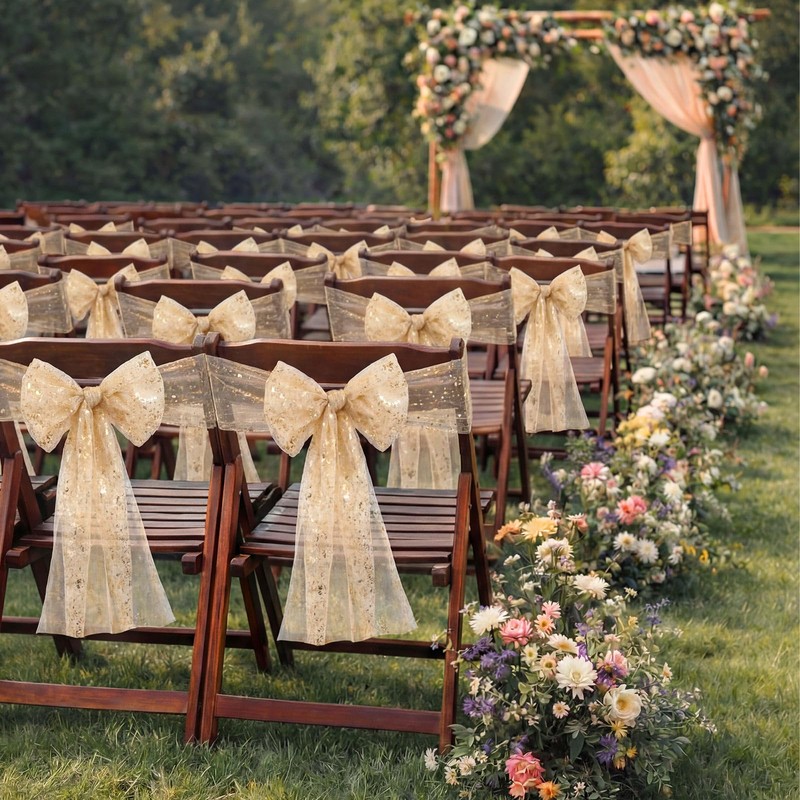 Jecery 16 Pcs Gold Chair Sashes, 6 x 108 in